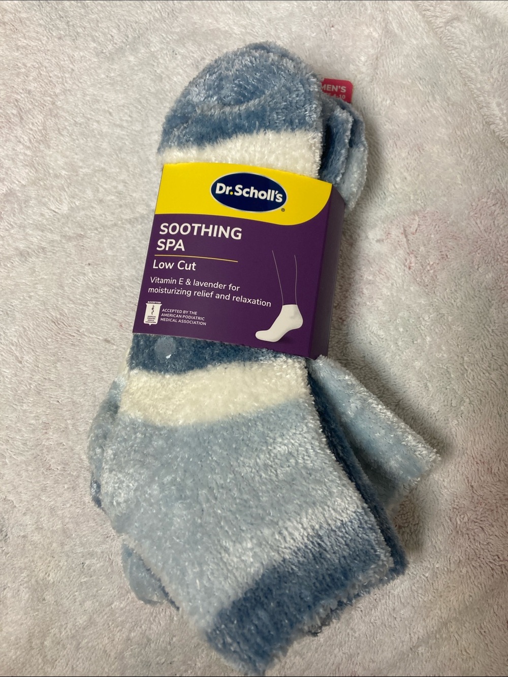 Dr. Scholl's Soothing Spa Low Cut ladies Socks - Blue & White Stripes. 3 pack